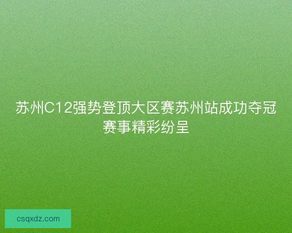 苏州C12强势登顶大区赛苏州站成功夺冠赛事精彩纷呈