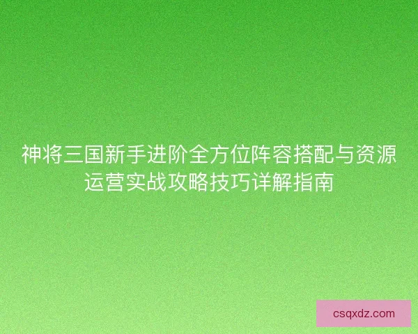 神将三国新手进阶全方位阵容搭配与资源运营实战攻略技巧详解指南 神将三国新手进阶全方位阵容搭配与资源运营实战攻略技巧详解指南