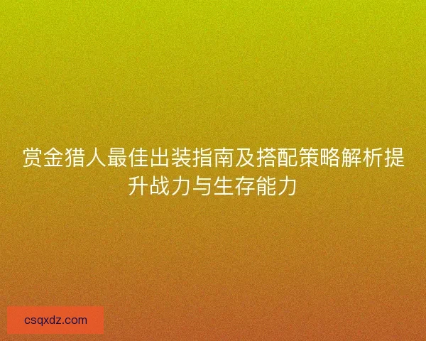 赏金猎人最佳出装指南及搭配策略解析提升战力与生存能力